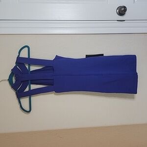 NEW Bebe Tina mock neck ponti dress indigo-blue